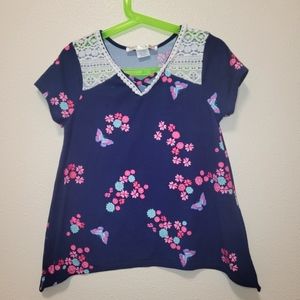 Navy High/Low Shirt with Lace detail